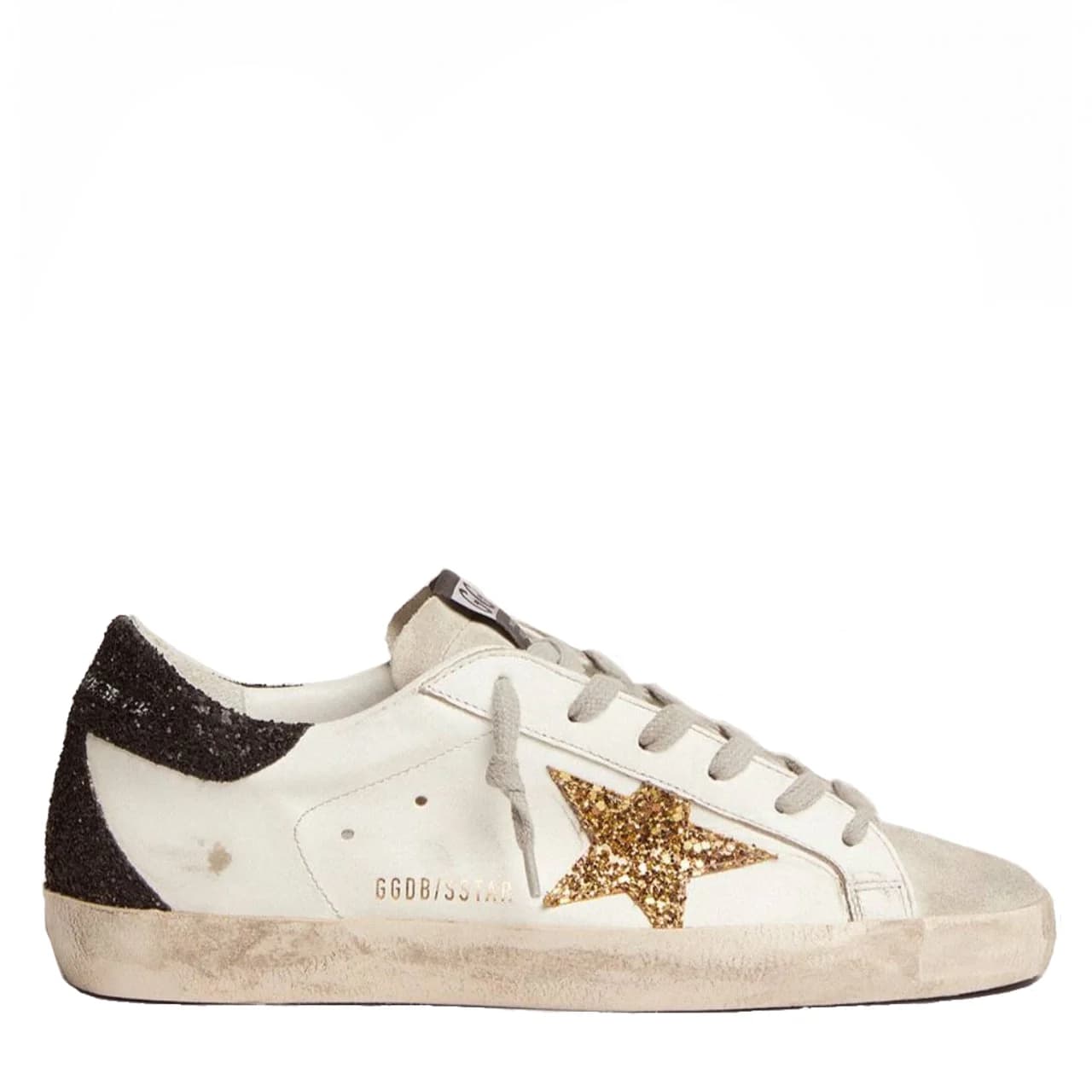 Super-Star In Gold Glitter Star And Black Glitter Heel tab